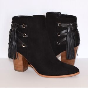 Marc Fisher Black Ankle Boots with Tassel and Strap Detail
